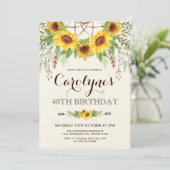Rustic Sunflower 40th Birthday Boho Yellow Floral Kaart (Staand voorkant)