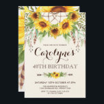 Rustic Sunflower 40th Birthday Boho Yellow Floral Kaart<br><div class="desc">Mooie,  boho-geïnspireerde uitnodiging met bijtende waterverf zonnebloemen,  veren en groene bladeren die aan een droomvanger zijn bevestigd</div>