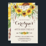 Rustic Sunflower 40th Birthday Boho Yellow Floral Kaart<br><div class="desc">Mooie,  boho-geïnspireerde uitnodiging met bijtende waterverf zonnebloemen,  veren en groene bladeren die aan een droomvanger zijn bevestigd</div>