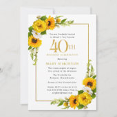 Rustic Sunflower 40th Birthday Party Kaart (Voorkant)