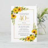 Rustic Sunflower 40th Birthday Party Kaart (Staand voorkant)