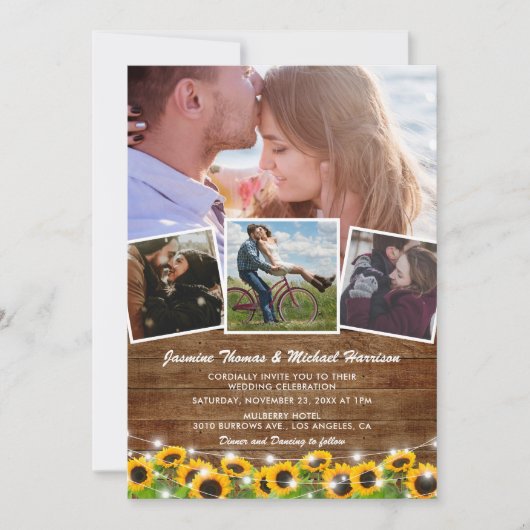 Rustic Sunflower 4 Uitnodiging tot fotoweddenschap (Voorkant)