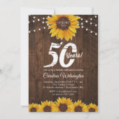 Rustic Sunflower 50th Birthday String Lights Kaart (Voorkant)