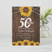 Rustic Sunflower 50th Birthday String Lights Kaart (Staand voorkant)