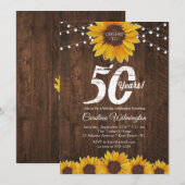 Rustic Sunflower 50th Birthday String Lights Kaart (Voorkant / Achterkant)