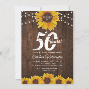 Rustic Sunflower 50th Birthday String Lights Kaart