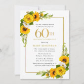 Rustic Sunflower 60th Birthday Party Invitation Kaart (Voorkant)
