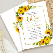 Rustic Sunflower 60th Birthday Party Invitation Kaart