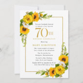 Rustic Sunflower 70th Birthday Party Invitation Kaart (Voorkant)