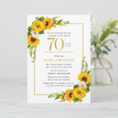 Rustic Sunflower 70th Birthday Party Invitation Kaart (Staand voorkant)