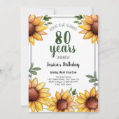 Rustic Sunflower 80th Birthday Party Kaart (Voorkant)
