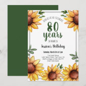 Rustic Sunflower 80th Birthday Party Kaart (Voorkant / Achterkant)