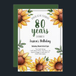Rustic Sunflower 80th Birthday Party Kaart<br><div class="desc">Het zonnebloemkunstwerk werd met de hand getekend en met waterverven geschilderd. Achtergrondbladeren werden met de hand getekend en digitaal gekleurd. Sweet en licht bijtend zonnebloemontwerp. Eenvoudig te gebruiken sjabloon. Kunstwerk van Valarie Wade. Ideaal voor lente- en zomerfeesten. Alle tekst kan worden aangepast.</div>