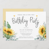 Rustic Sunflower 90th Birthday Party Kaart (Voorkant / Achterkant)