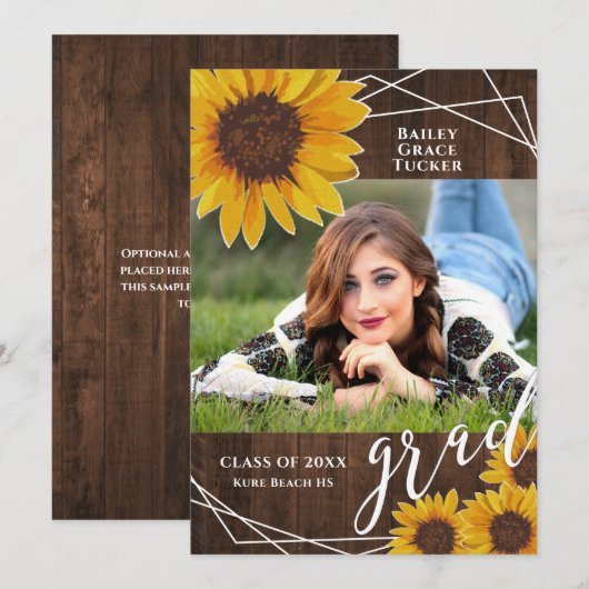 Rustic Sunflower Afstuderen Fotoaankondiging Aankondiging (Voorkant / Achterkant)