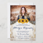 Rustic Sunflower Afstuderen Fotoaankondiging Kaart (Voorkant)
