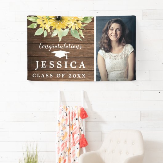 Rustic Sunflower Afstuderen Fotogradatie Partij Spandoek (Insitu)