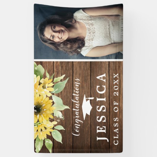 Rustic Sunflower Afstuderen Fotogradatie Partij Spandoek (Verticaal)
