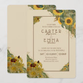 Rustic Sunflower and Lace Beige Country Wedding Kaart (Voorkant / Achterkant)