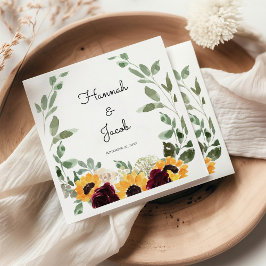 Rustic Sunflower and Rozen Wedding Napkins Servet