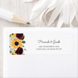 Rustic Sunflower and Rozen Wedding Return Address Etiket