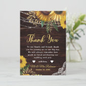 Rustic Sunflower and String Lights Wedding Bedankkaart (Staand voorkant)