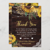 Rustic Sunflower and String Lights Wedding Bedankkaart (Voorkant / Achterkant)