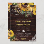 Rustic Sunflower and String Lights Wedding Kaart (Voorkant / Achterkant)