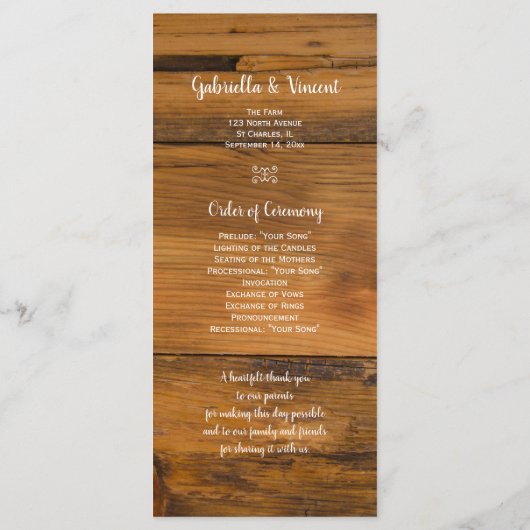 Rustic Sunflower and Veil country Wedding Programm Programmakaart (Achterkant)