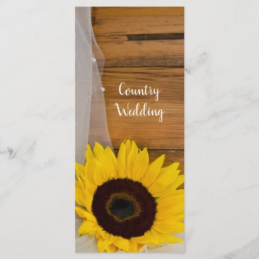 Rustic Sunflower and Veil country Wedding Programm Programmakaart (Voorkant)