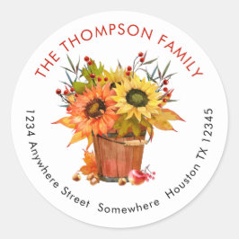 Rustic Sunflower Autumn Name Return Address Ronde Sticker
