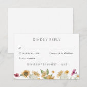 Rustic Sunflower Autumn Wedding RSVP Response Kaar Kaart (Voorkant / Achterkant)