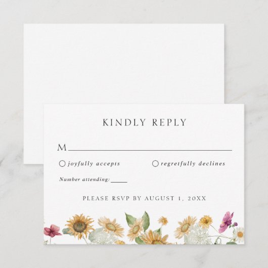 Rustic Sunflower Autumn Wedding RSVP Response Kaar Kaart (Voorkant / Achterkant)