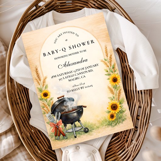 Rustic Sunflower Baby Q Baby Shower Kaart