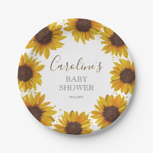 Rustic Sunflower Baby shower Boho Waterverf Papieren Bordje (Voorkant)