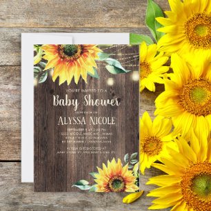 Rustic Sunflower Baby shower Invita Kaart