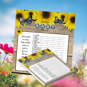 Rustic Sunflower Baby Shower Word Scramble Game Notitieblok