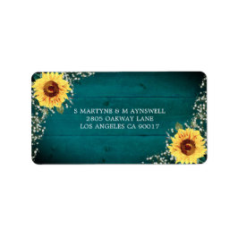 Rustic Sunflower Babys Breath Blauwgroen bruiloft Etiket