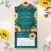 Rustic Sunflower Babys Breath Border Blauwgroen We All In One Uitnodiging