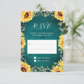 Rustic Sunflower Babys Breath Border Blauwgroen We RSVP Kaartje (Staand voorkant)