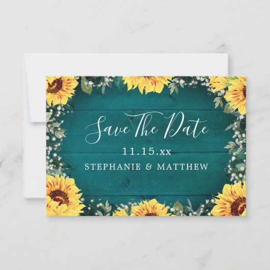 Rustic Sunflower Babys Breath Border Blauwgroen We Save The Date (Voorkant)