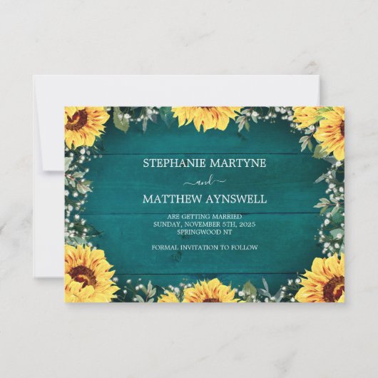 Rustic Sunflower Babys Breath Border Blauwgroen We Save The Date (Achterkant)