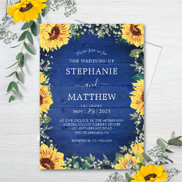 Rustic Sunflower Babys Breath Border Blue Wedding Kaart
