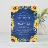 Rustic Sunflower Babys Breath Border Blue Wedding Kaart (Staand voorkant)