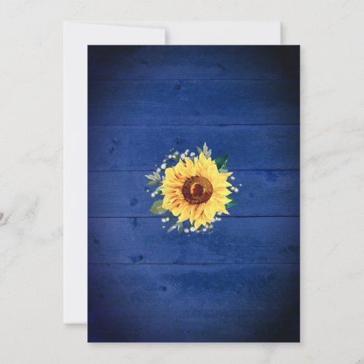 Rustic Sunflower Babys Breath Border Blue Wedding Kaart (Achterkant)