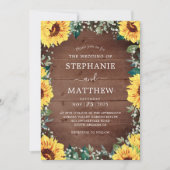 Rustic Sunflower Babys Breath Border Wood Weddensc Kaart (Voorkant)