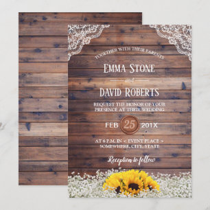 Rustic Sunflower & Baby's Breath Country Wedding Kaart