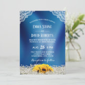 Rustic Sunflower & Baby's Breath Navy Blue Wedding Kaart (Staand voorkant)