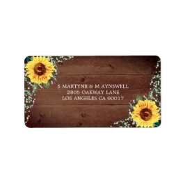 Rustic Sunflower Babys Breath Wood Weddenschap Etiket