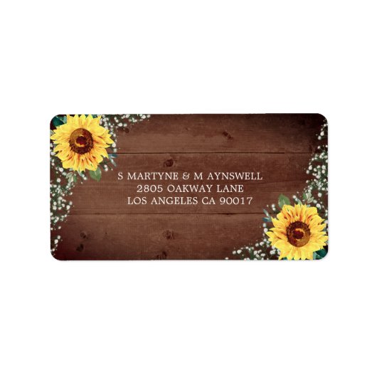 Rustic Sunflower Babys Breath Wood Weddenschap Etiket (Voorkant)